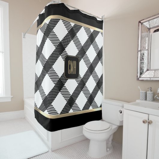 Zwart en wit Crisscross design Douchegordijn (In situ)