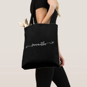 Zwart en wit cute strikte handtekening naam tote bag