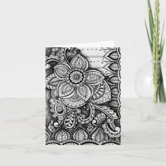 Zwart en wit Damask Indiase Mandala Bedankt (Voorkant)