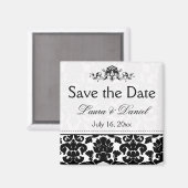 Zwart en wit Damask sparen de Magnet van de Datum (Voorkant / Achterkant)