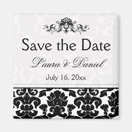 Zwart en wit Damask sparen de Magnet van de Datum