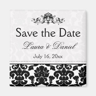 Zwart en wit Damask sparen de Magnet van de Datum