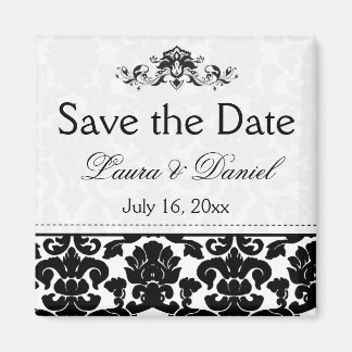 Zwart en wit Damask sparen de Magnet van de Datum