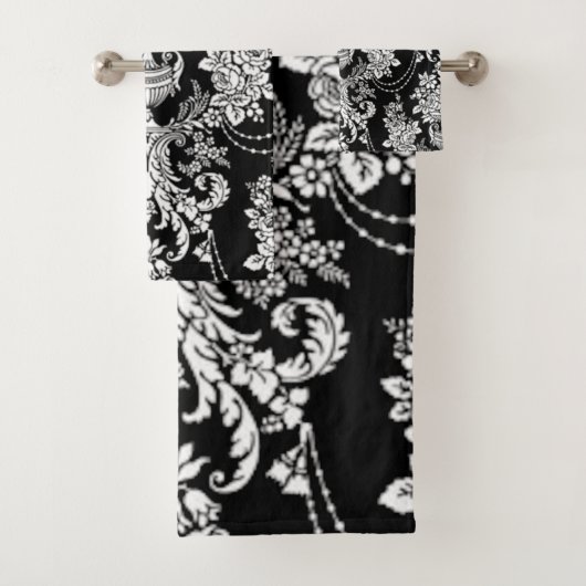 Zwart en wit damast. bad handdoek (Insitu)