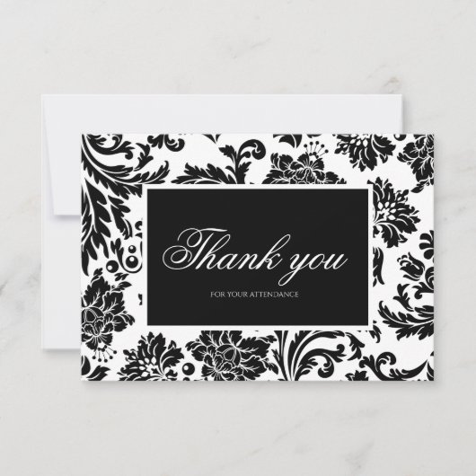 Zwart en wit damast bedankkaart (Voorkant)