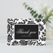 Zwart en wit damast bedankkaart (Staand voorkant)