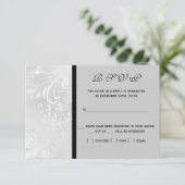 Zwart en wit damast bijpassende RSVP kaart (Staand voorkant)