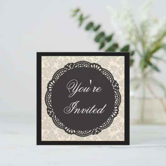 Zwart en wit damast kaart (Staand voorkant)