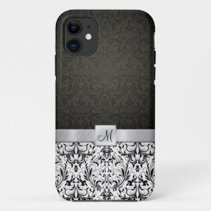 Zwart en wit damast met monogram Case-Mate iPhone case