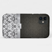 Zwart en wit damast met monogram Case-Mate iPhone case (Achterkant (horizontaal))