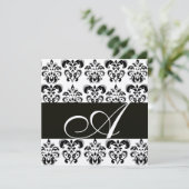ZWART EN WIT DAMAST MONOGRAM Chanpagne metaal Kaart (Staand voorkant)