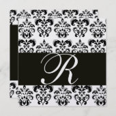 ZWART EN WIT DAMAST MONOGRAM Ice metallic Kaart (Voorkant / Achterkant)