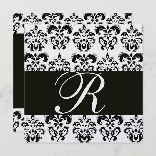 ZWART EN WIT DAMAST MONOGRAM Ice metallic Kaart (Voorkant / Achterkant)