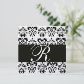 ZWART EN WIT DAMAST MONOGRAM Ice metallic Kaart (Staand voorkant)