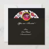 ZWART EN WIT DAMAST MONOGRAM,rode robijn, Kaart (Achterkant)