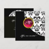 ZWART EN WIT DAMAST MONOGRAM, rode robijn, Kaart (Voorkant / Achterkant)