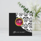 ZWART EN WIT DAMAST MONOGRAM, rode robijn, Kaart (Staand voorkant)