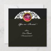 ZWART EN WIT DAMAST MONOGRAM, rode robijn, Kaart (Achterkant)