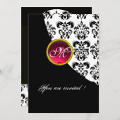 ZWART EN WIT DAMAST MONOGRAM,rood robijn,fuchsia Kaart (Voorkant / Achterkant)