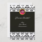 ZWART EN WIT DAMAST MONOGRAM,rood robijn,fuchsia Kaart (Achterkant)