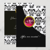 ZWART EN WIT DAMAST MONOGRAM,rood robijn,fuchsia Kaart (Voorkant / Achterkant)