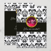 ZWART EN WIT DAMAST MONOGRAM,rood robijn,fuchsia Kaart (Voorkant / Achterkant)