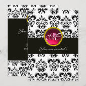 ZWART EN WIT DAMAST MONOGRAM, rood robijn, fuchsia Kaart (Voorkant / Achterkant)