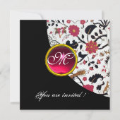 ZWART EN WIT DAMAST MONOGRAM,rood robijn, Kaart (Voorkant)