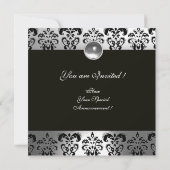 ZWART EN WIT DAMAST MONOGRAM zilver maansteen Kaart (Achterkant)