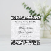 Zwart en wit Damast Victoriaanse Trouwdag Save The Date (Staand voorkant)