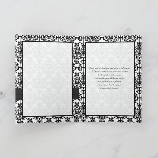 Zwart en wit damasten bedankkaart (Binnen)