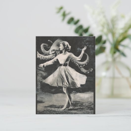 Zwart en wit dansen met de octopus briefkaart (Staand voorkant)