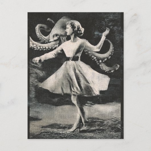 Zwart en wit dansen met de octopus briefkaart (Voorkant)