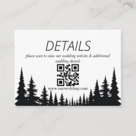 Zwart en wit dennebomen Winter Bruiloft QR Code Informatiekaartje