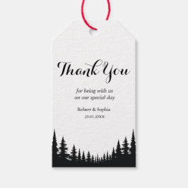 Zwart en Wit Dennengebomen Winterhuwelijk Cadeaulabel