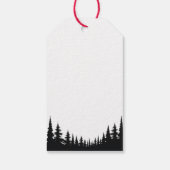 Zwart en Wit Dennengebomen Winterhuwelijk Cadeaulabel (Achterkant)