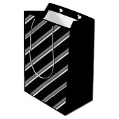 Zwart en Wit Diagonaal Gestreepte Cadeautas (Achterkant Gekanteld)