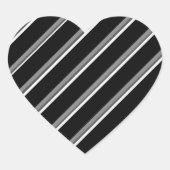 Zwart en Wit Diagonaal Gestreepte Hart Stickers (Voorkant)