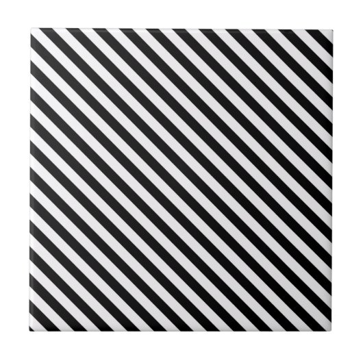 Zwart en wit diagonale strepen tegeltje (Voorkant)
