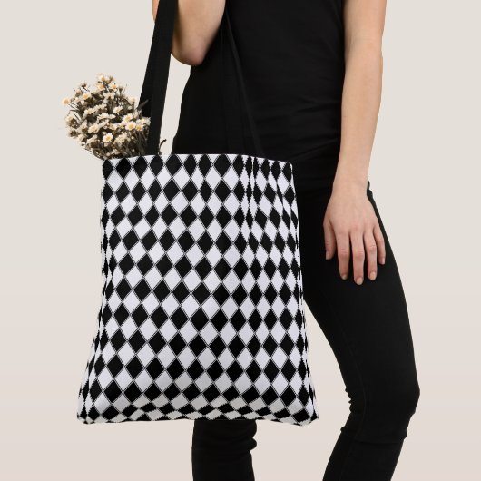 Zwart en Wit Diamant Argyle Patroon Tote Bag (Dichtbij)