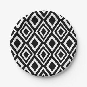 Zwart en wit diamant geometrisch feest papieren bordje