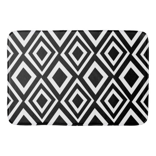 Zwart en wit diamant geometrisch patroon badmat (Voorkant)