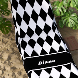 Zwart en wit diamantpatroon gepersonaliseerd strandlaken