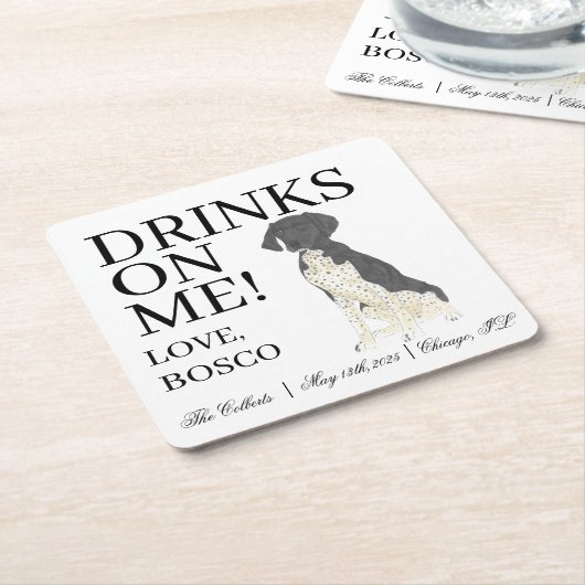 Zwart en wit Duitse staande hond bruiloft Kartonnen Onderzetters (Schuin)