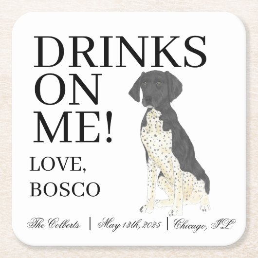 Zwart en wit Duitse staande hond bruiloft Kartonnen Onderzetters (Voorkant)