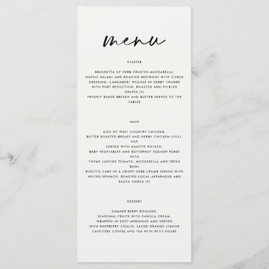 zwart en wit eenvoudig elegant schrift voor heren menu (Voorkant)