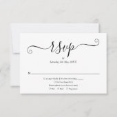Zwart en Wit Eenvoudig Elegant Script Trouwen RSVP Kaartje (Voorkant)