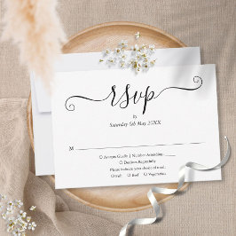 Zwart en Wit Eenvoudig Elegant Script Trouwen RSVP Kaartje