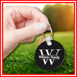 Zwart en Wit   Eenvoudig familienaammonogram  Sleutelhanger