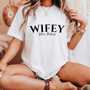 Zwart en Wit Eenvoudig Gepersonaliseerd Wifey T-sh T-shirt